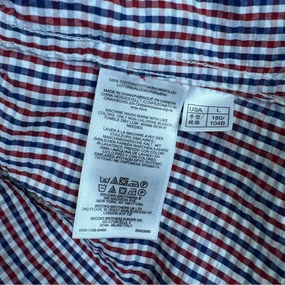 Brooks Brothers Red Fleece Checkered Seersucker Shirt Size L Red White Blue - Picture 11 of 14